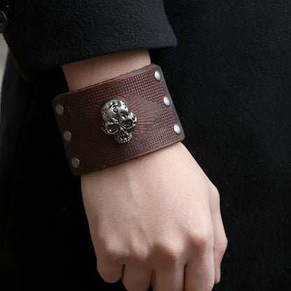 1 Piece Vintage Style Skull Leather Men's Bangle