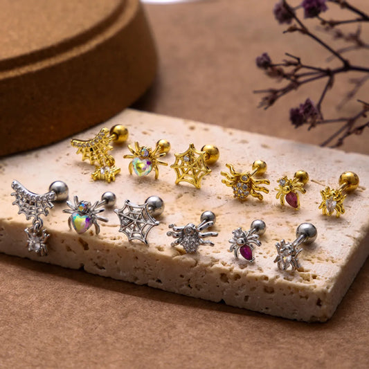 1 Piece Vintage Style Spider Spider Web Plating Inlay Stainless Steel Zircon 18k Gold Plated Ear Studs