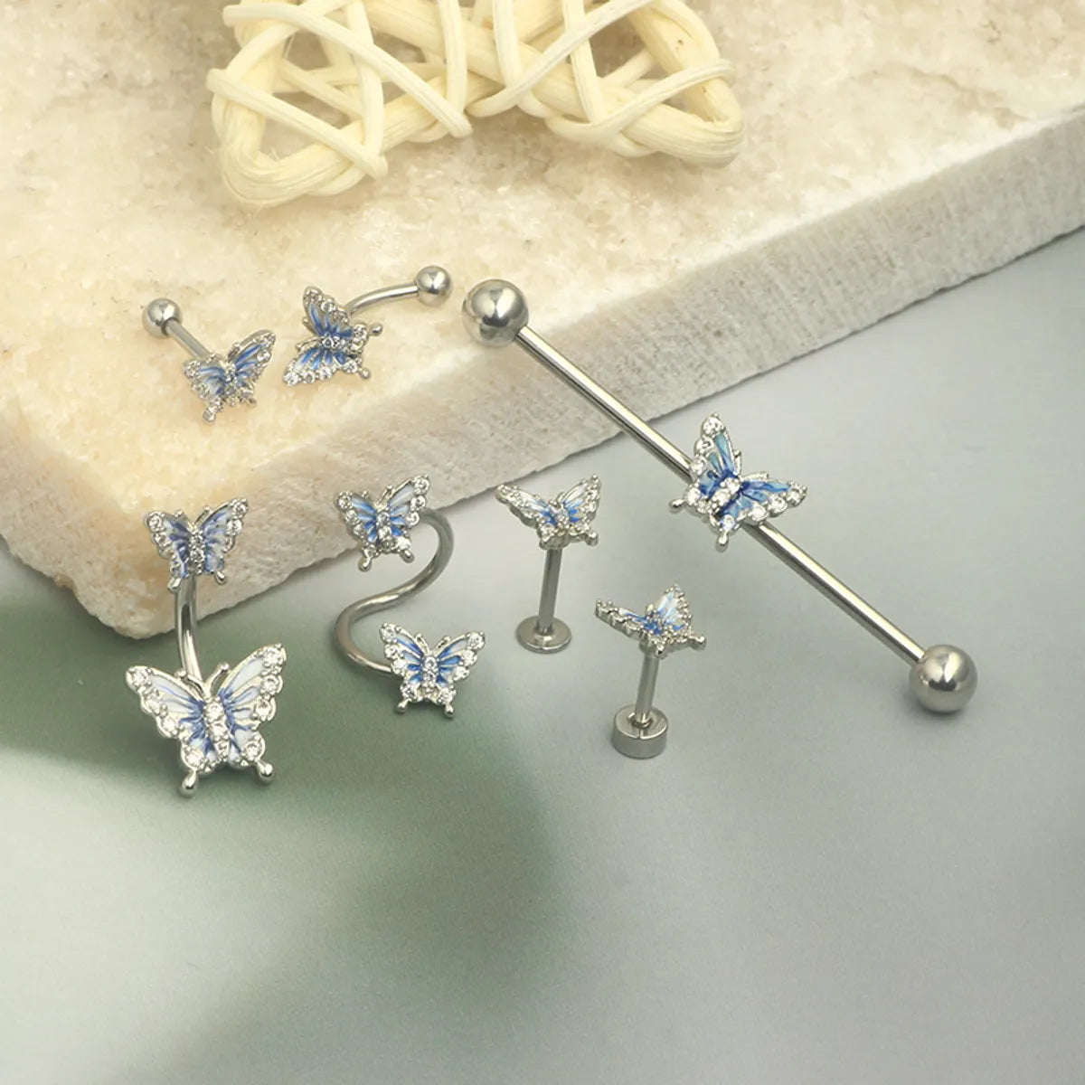 1 Piece Vintage Style Star Butterfly Plating Inlay Stainless Steel Rhinestones Ear Studs