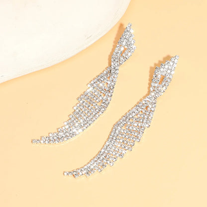 1 Piece Wedding Shiny Tassel Solid Color Inlay Brass Rhinestones Silver Plated Drop Earrings