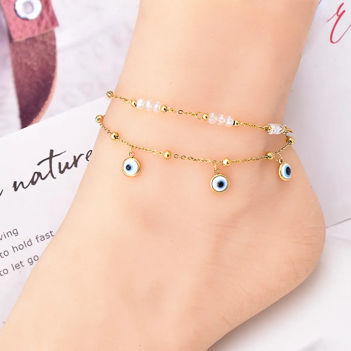 Wholesale Jewelry Y2K Hawaiian Beach Eye Stainless Steel Layered Anklet