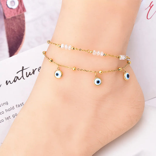 Wholesale Jewelry Y2K Hawaiian Beach Eye Stainless Steel Layered Anklet