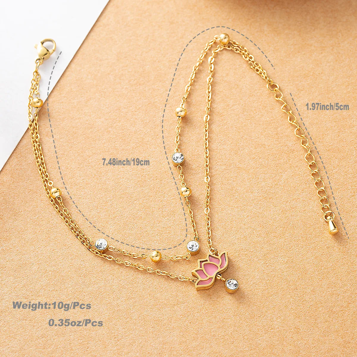 Y2k Hawaiian Beach Lotus Stainless Steel Layered Artificial Gemstones 18k Gold Plated Platinum Plated Women's Anklet