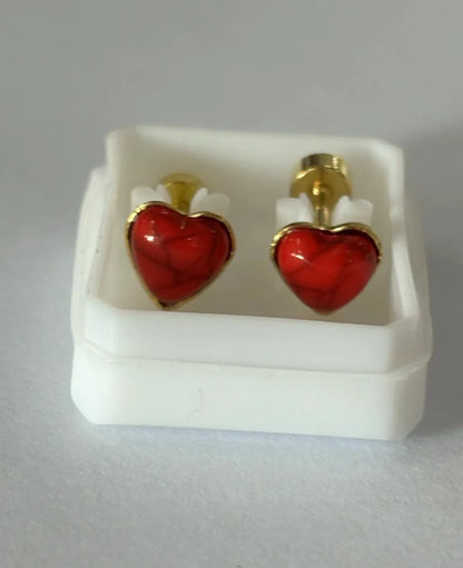 1 Set 1 Pair Cute Sweet Round Heart Shape Plating Inlay Stainless Steel Resin 18k Gold Plated Ear Studs