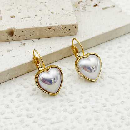 1 Set 1 Pair Fairy Style Classic Style Roman Style Oval Heart Shape Plating Inlay 304 Stainless Steel Artificial Pearls 14K Gold Plated Drop Earrings Earrings Ear Studs