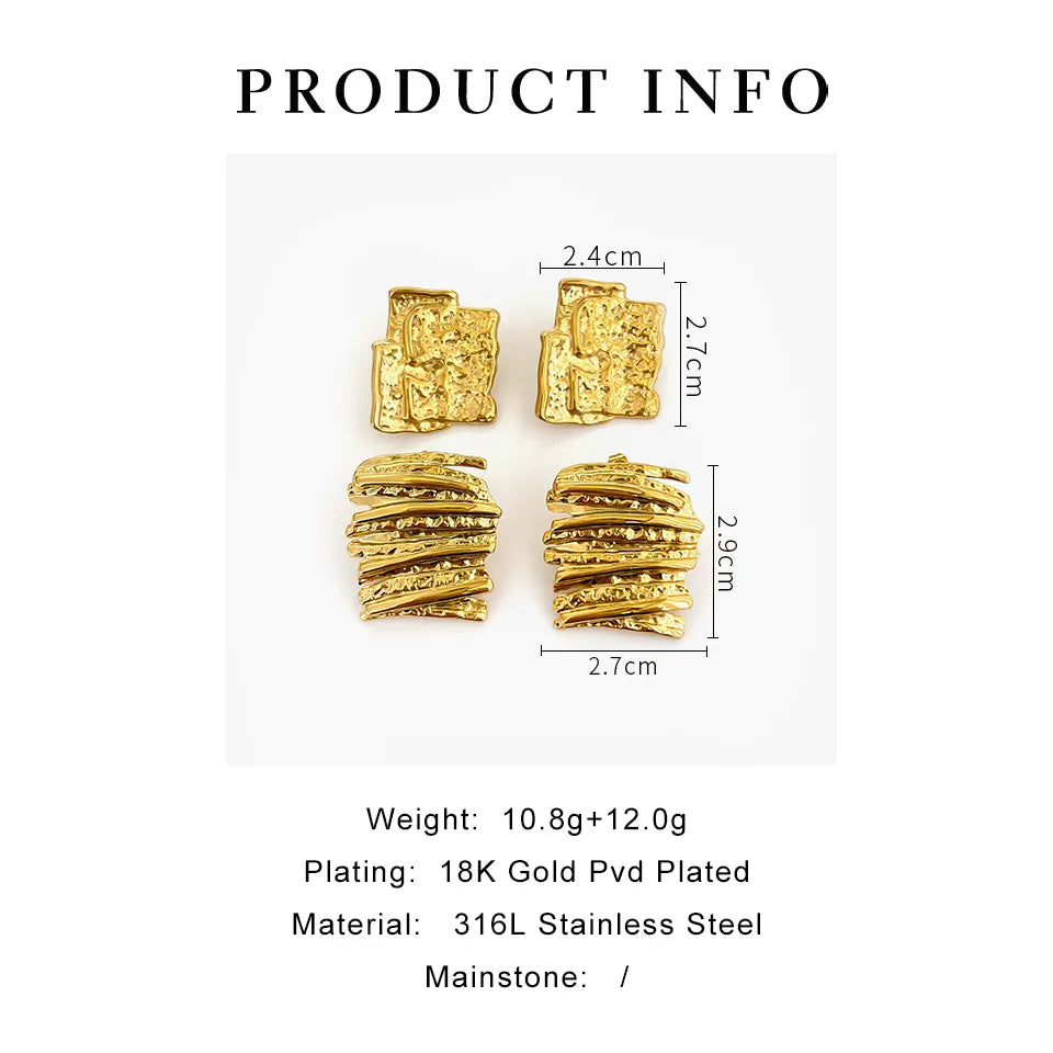 1 Set 1 Pair IG Style Elegant Nordic Style Geometric Irregular Pleated 316L Stainless Steel  18K Gold Plated Ear Studs