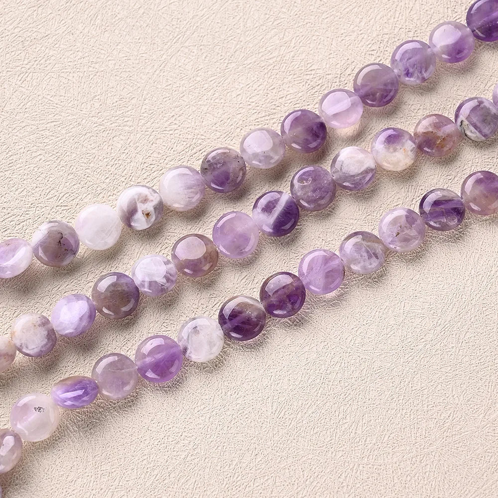 3 Strands/Package 10*5mm Hole 1~1.9mm Natural Stone Amethyst  Round Solid Color Transparent Polished Beads