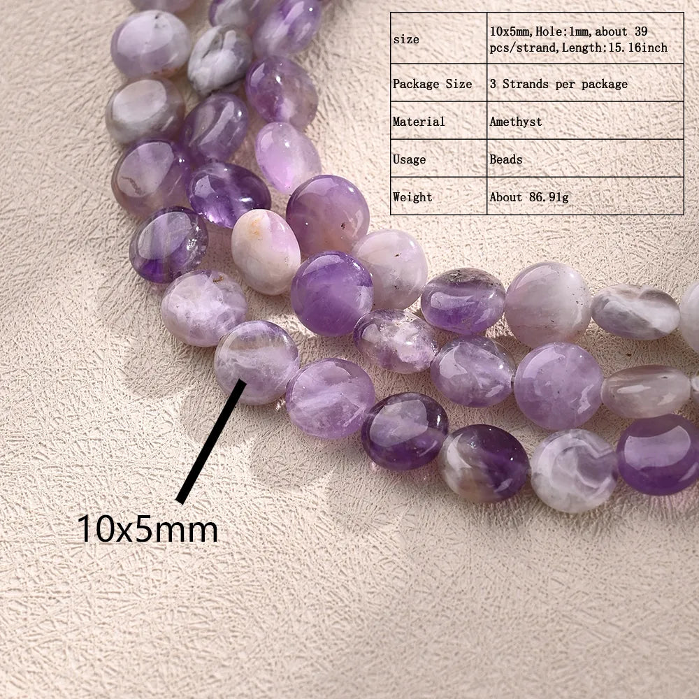 3 Strands/Package 10*5mm Hole 1~1.9mm Natural Stone Amethyst  Round Solid Color Transparent Polished Beads