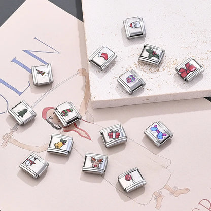 1 Set 10x9mm 304 Stainless Steel Santa Claus Christmas Socks Bow Knot Polished Italian Charms