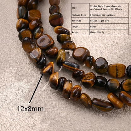 3 Strands/Package 12*8mm Hole 1~1.9mm Natural Stone Tiger Eye Yellow Tiger-Stone White Gold Color [With Sterling Silver Earplug]] Irregular Polished Beads