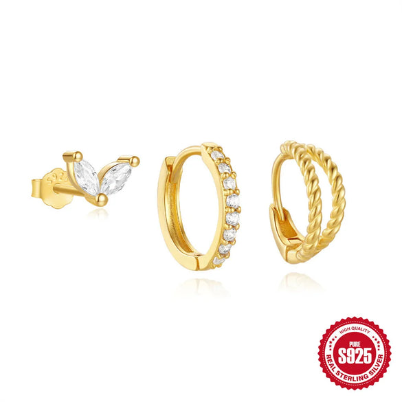 1 Set 925 Sterling Silver Zircon 925 Sterling Silver Earrings Geometric Flower Drop Earrings Earrings Ear Studs