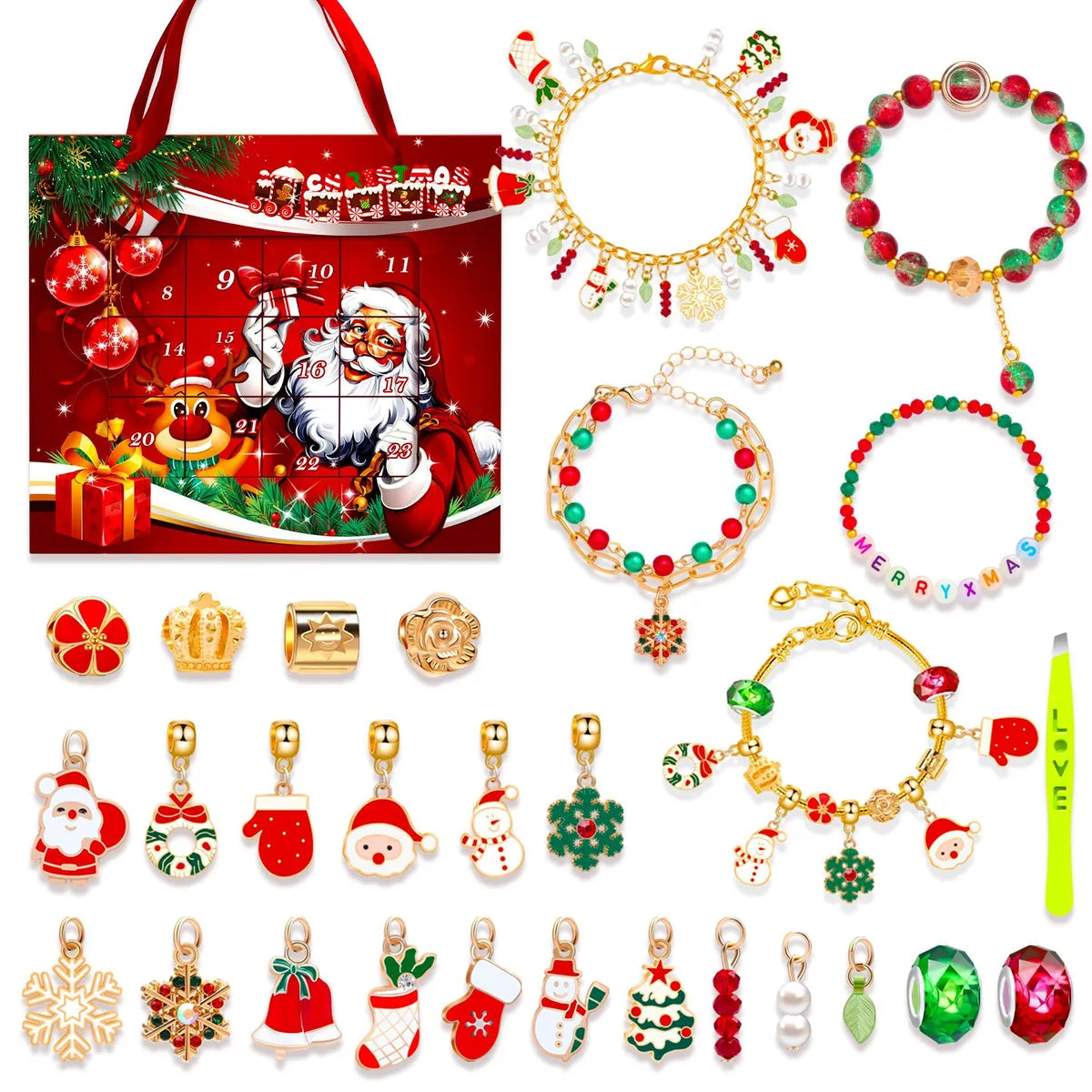 1 Set Alloy Santa Claus Christmas Socks Snowflake Pendant Chain