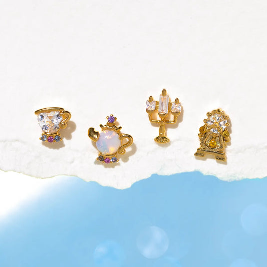 1 Set Artistic Cartoon Cup Brass Asymmetrical Plating Inlay Zircon 18k Gold Plated Ear Studs