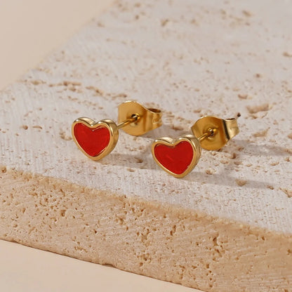 1 Set Basic Modern Style Classic Style Heart Shape Enamel 304 Stainless Steel Gold Plated Ear Studs