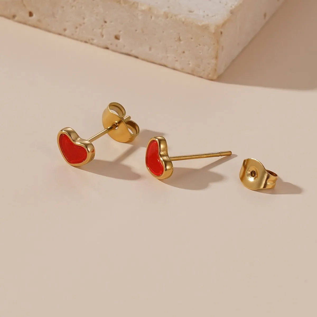 1 Set Basic Modern Style Classic Style Heart Shape Enamel 304 Stainless Steel Gold Plated Ear Studs