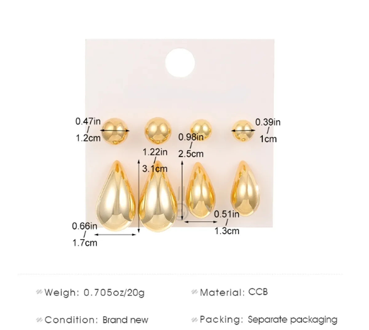 1 Set Basic Simple Style Classic Style Round Water Droplets CCB Ear Studs