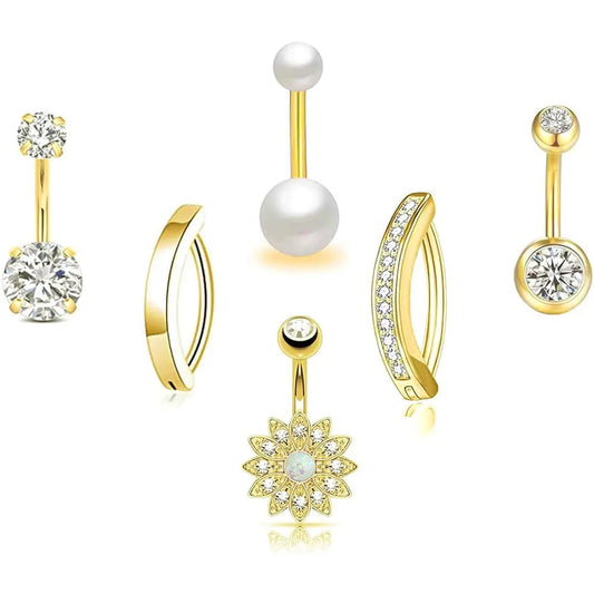 1 Set Belly Rings Casual Simple Style Geometric 316 Stainless Steel  Copper Inlay Pearl Zircon