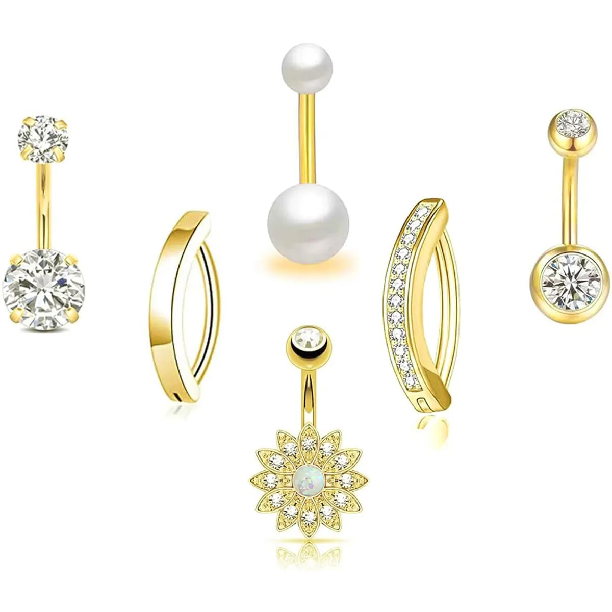 1 Set Belly Rings Casual Simple Style Geometric 316 Stainless Steel  Copper Inlay Pearl Zircon