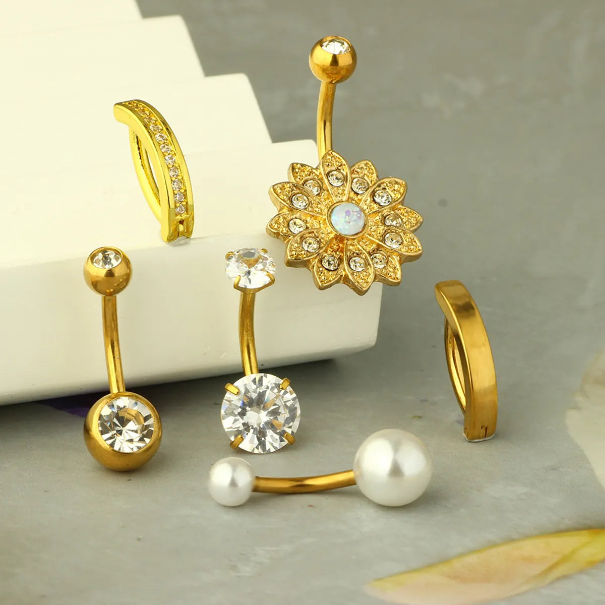 1 Set Belly Rings Casual Simple Style Geometric 316 Stainless Steel  Copper Inlay Pearl Zircon