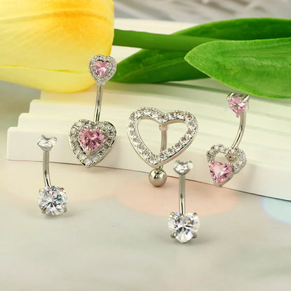 1 Set Belly Rings Simple Style Heart Shape 316 Stainless Steel  Inlay Rhinestones Belly Rings