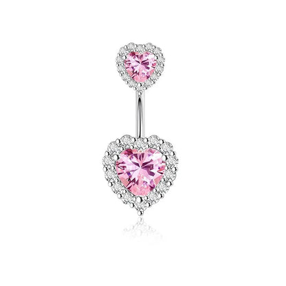 1 Set Belly Rings Simple Style Heart Shape 316 Stainless Steel  Inlay Rhinestones Belly Rings