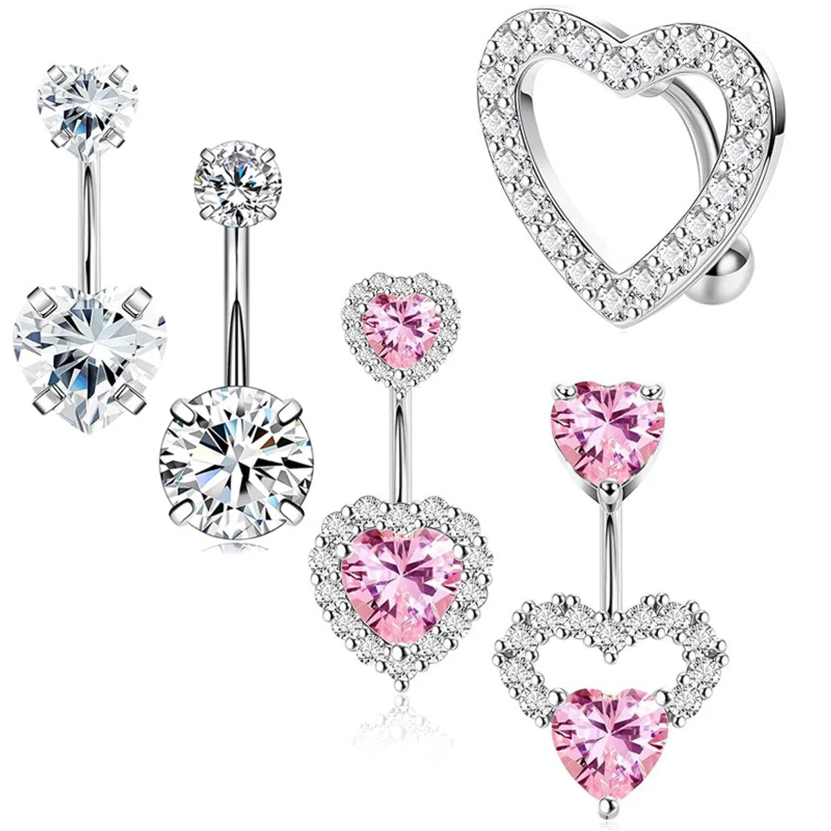 1 Set Belly Rings Simple Style Heart Shape 316 Stainless Steel  Inlay Rhinestones Belly Rings