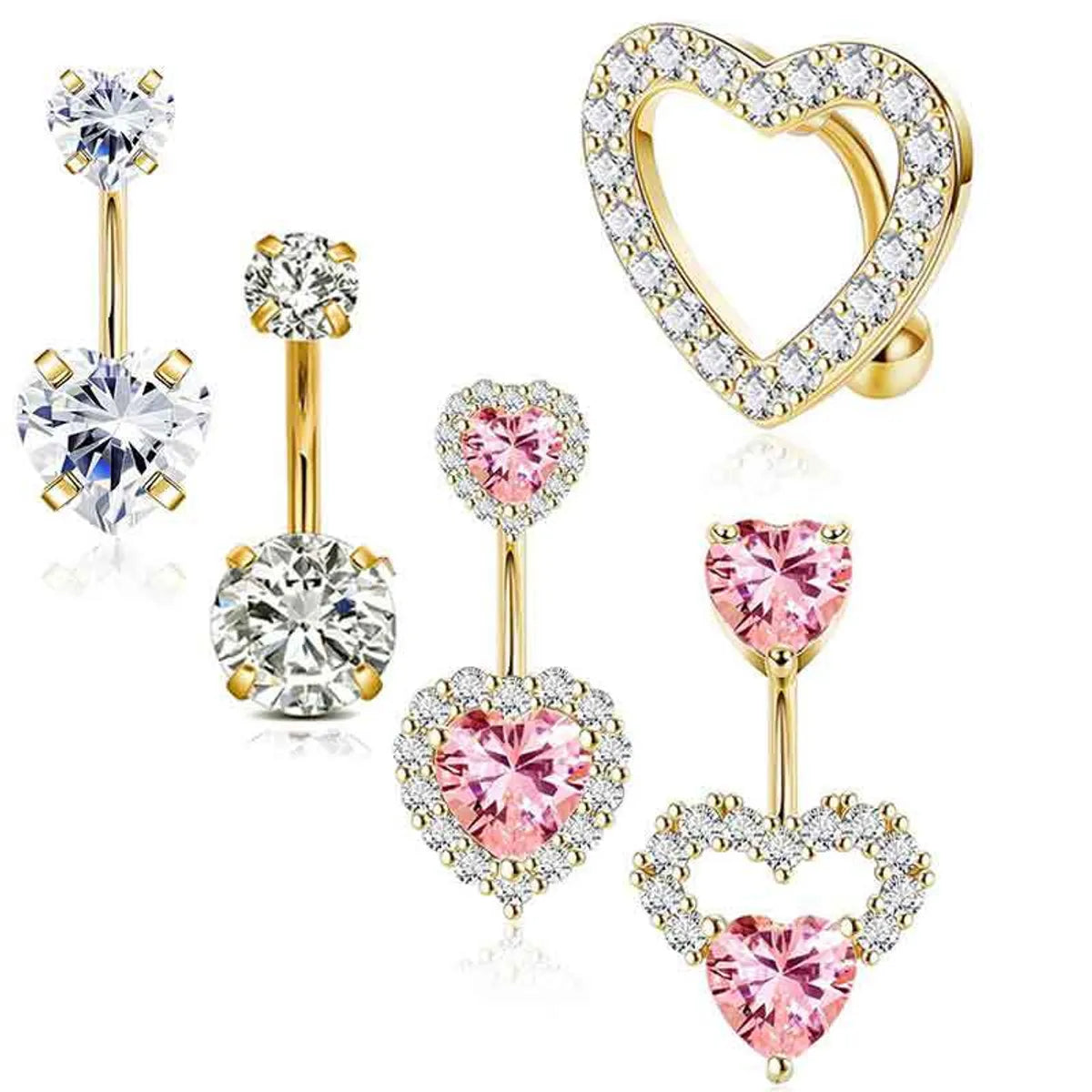 1 Set Belly Rings Simple Style Heart Shape 316 Stainless Steel  Inlay Rhinestones Belly Rings