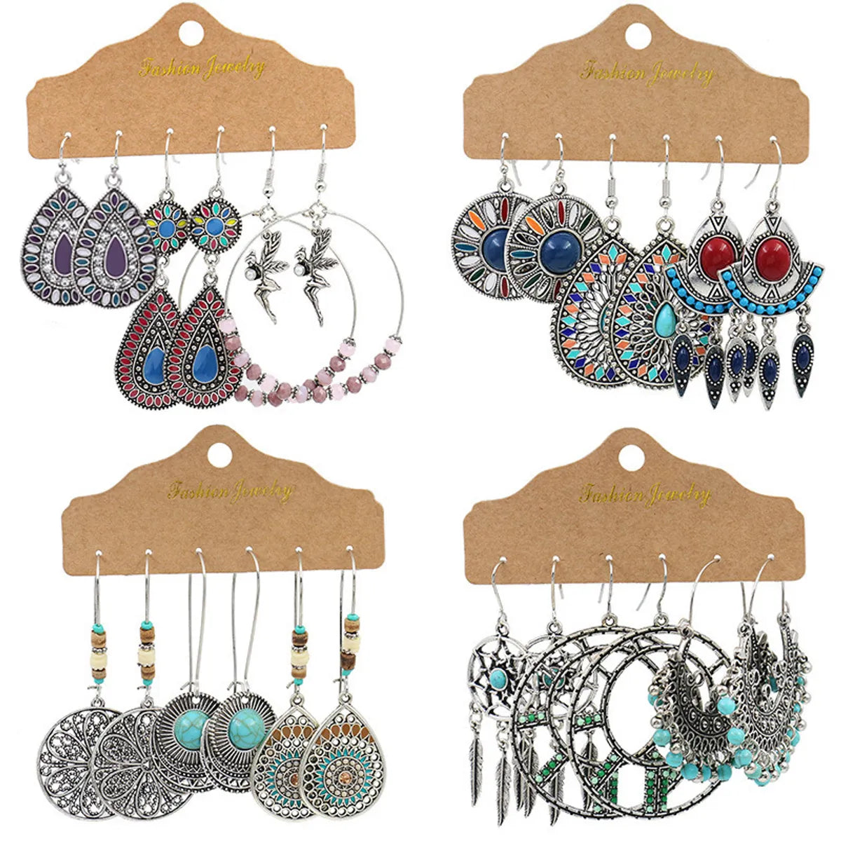 1 Set Bohemian Geometric Plating Alloy Drop Earrings