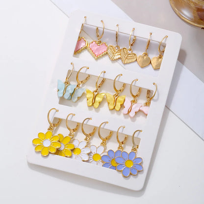 1 Set Cartoon Style Heart Shape Enamel Alloy Drop Earrings