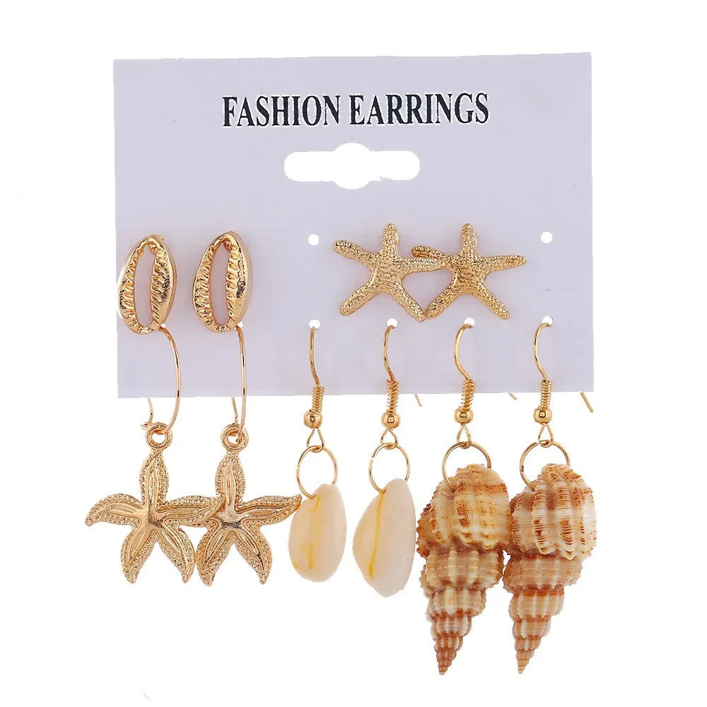 1 Set Casual Beach Simple Style Starfish Conch Shell Alloy Drop Earrings