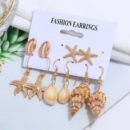 1 Set Casual Beach Simple Style Starfish Conch Shell Alloy Drop Earrings