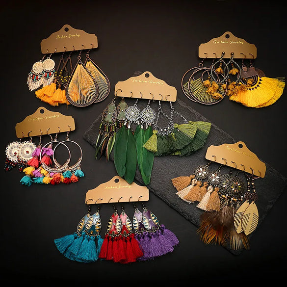 1 Set Casual Bohemian Water Droplets Flower Tassel Plating Alloy Drop Earrings