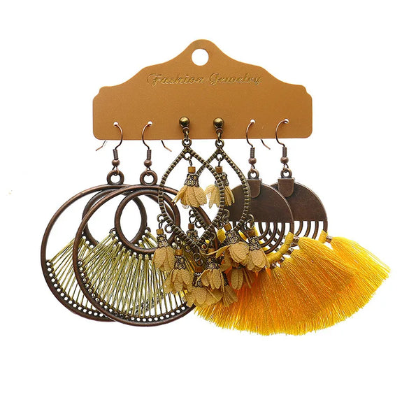 1 Set Casual Bohemian Water Droplets Flower Tassel Plating Alloy Drop Earrings