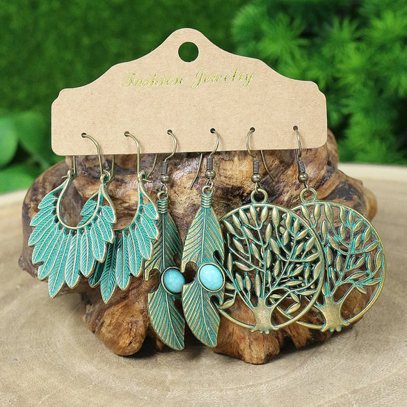 1 Set Casual Retro Leaf Water Droplets Beaded Zinc Alloy Drop Earrings