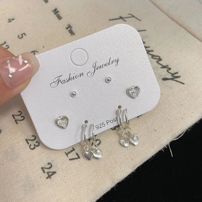 1 Set Casual Simple Style C Shape Heart Shape Hollow Out Inlay Alloy Rhinestones Ear Studs