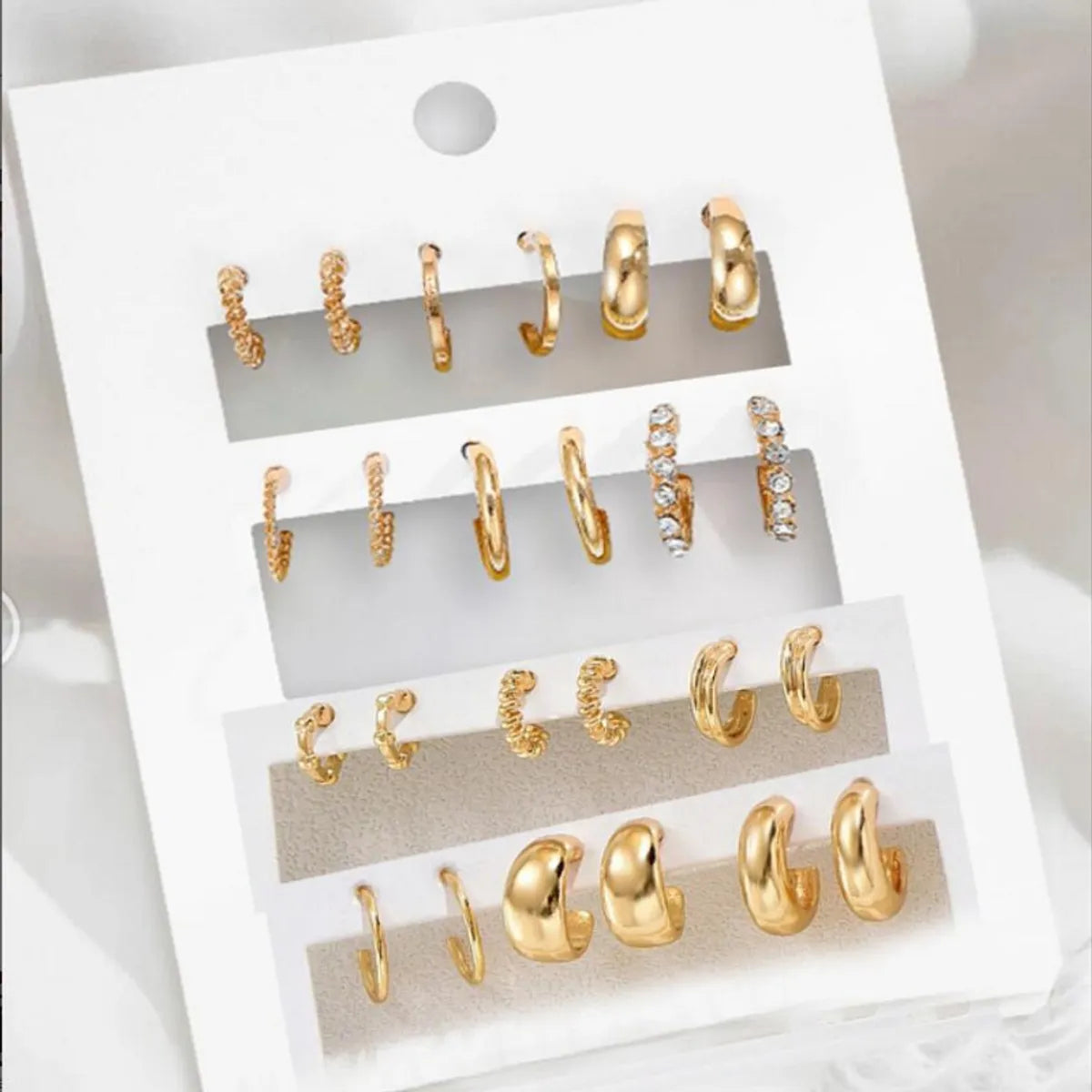 1 Set Casual Simple Style C Shape Inlay Alloy Rhinestones Ear Studs