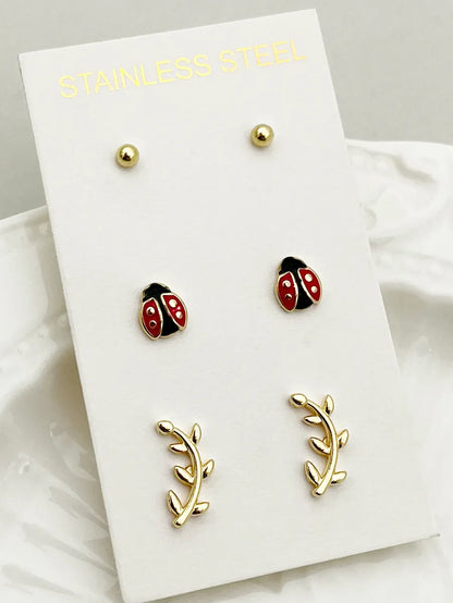 1 Set Casual Simple Style Commute Heart Shape Beetles Eye Enamel Plating Inlay Stainless Steel Artificial Pearls Zircon Gold Plated Ear Studs