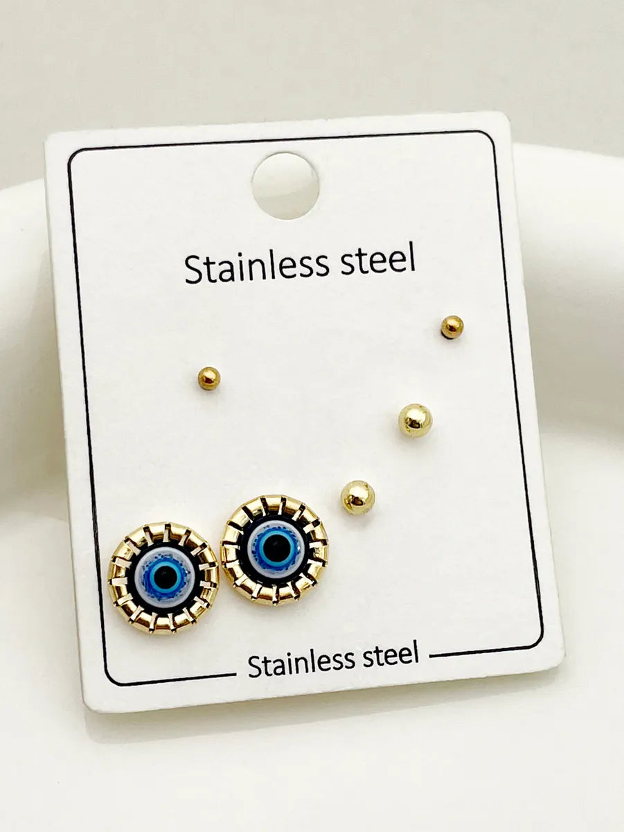 1 Set Casual Simple Style Commute Heart Shape Beetles Eye Enamel Plating Inlay Stainless Steel Artificial Pearls Zircon Gold Plated Ear Studs