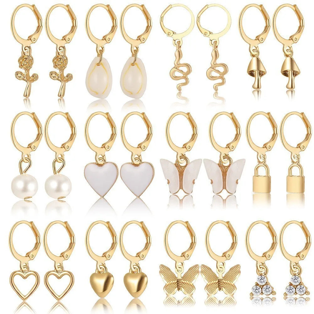 1 Set Casual Simple Style Geometric Heart Shape Butterfly Inlay Alloy Rhinestones Pearl Earrings