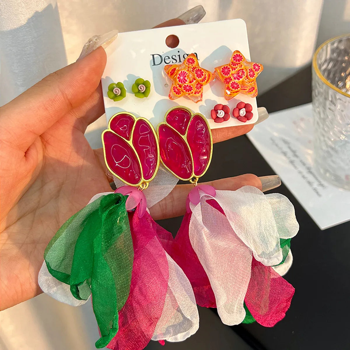 1 Set Casual Simple Style Heart Shape Flower Handmade Cloth Drop Earrings Ear Studs