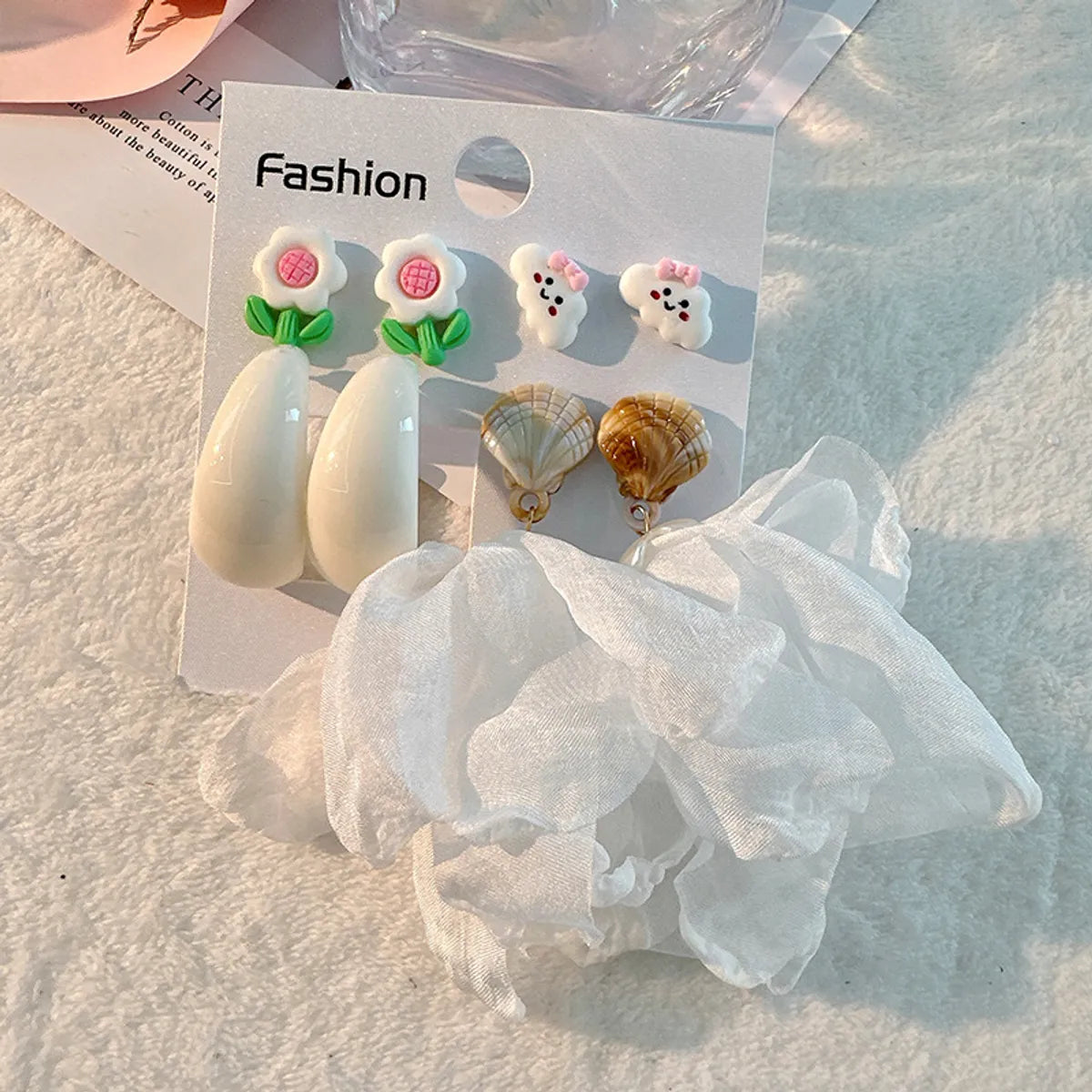 1 Set Casual Simple Style Heart Shape Flower Handmade Cloth Drop Earrings Ear Studs