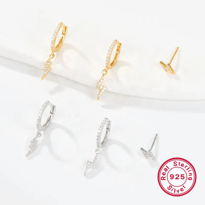 1 Set Casual Simple Style Lightning Asymmetrical Inlay Sterling Silver Zircon White Gold Plated Gold Plated Drop Earrings Ear Studs