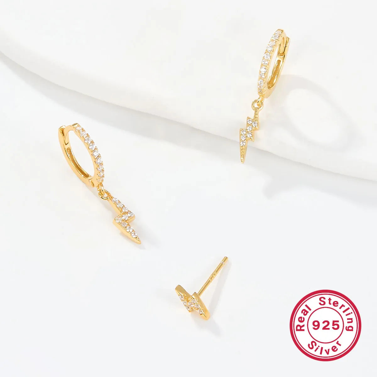 1 Set Casual Simple Style Lightning Asymmetrical Inlay Sterling Silver Zircon White Gold Plated Gold Plated Drop Earrings Ear Studs