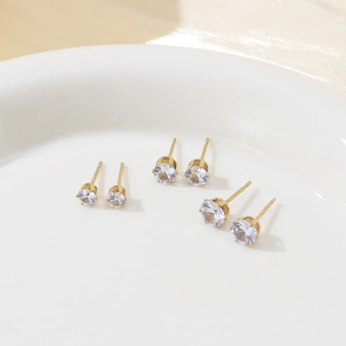 1 Set Casual Simple Style Round Enamel Inlay 304 Stainless Steel Zircon Ear Studs