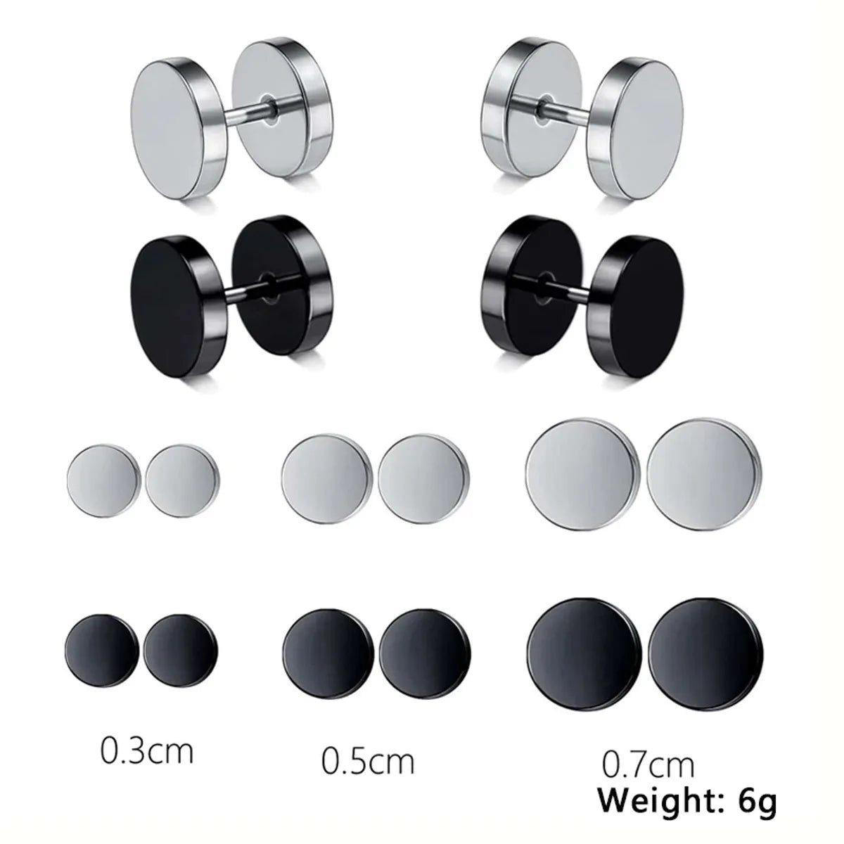 1 Set Casual Simple Style Round Solid Color Stainless Steel Ear Studs