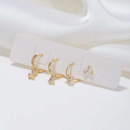 1 Set Casual Simple Style Round Square Flower Plating Inlay Brass Zircon 18k Gold Plated Earrings