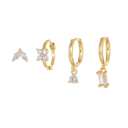 1 Set Casual Simple Style Round Square Flower Plating Inlay Brass Zircon 18k Gold Plated Earrings