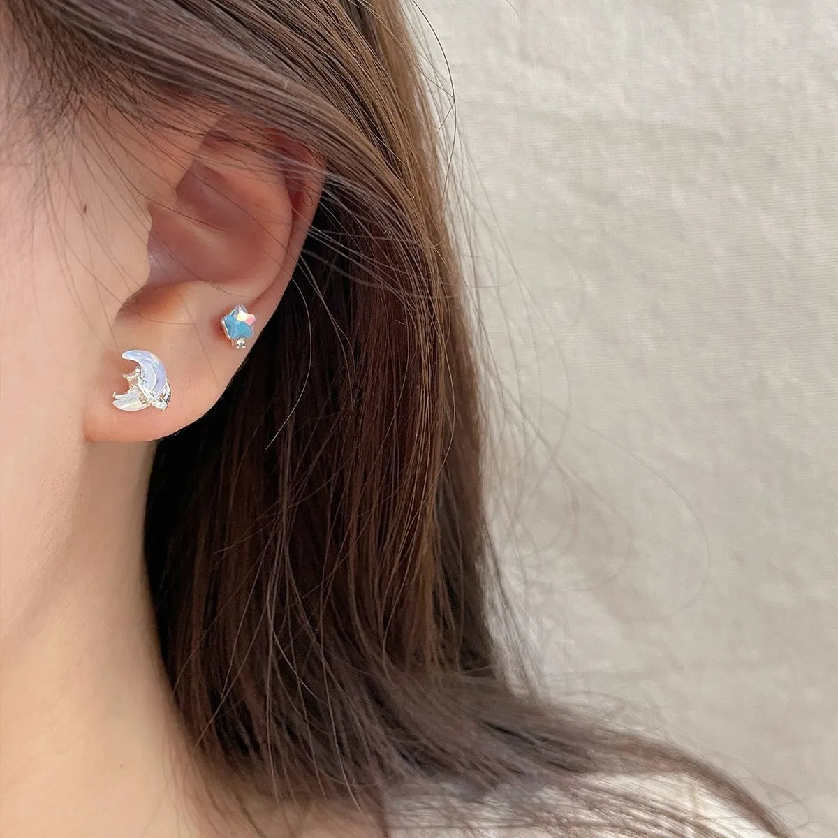 1 Set Casual Simple Style Star Moon Plating Alloy Resin Ear Studs