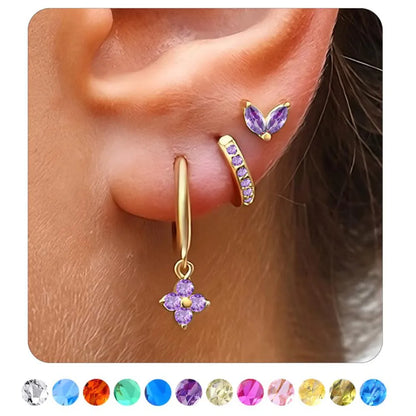 1 Set Classic Style Geometric Flower Plating Inlay Copper Birthstone Drop Earrings Earrings Ear Studs