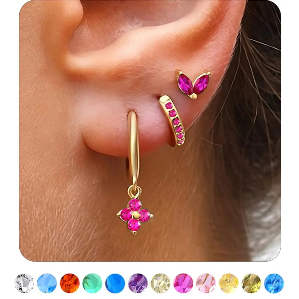 1 Set Classic Style Geometric Flower Plating Inlay Copper Birthstone Drop Earrings Earrings Ear Studs